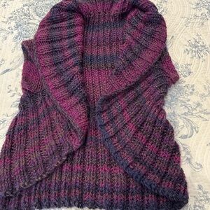 Hand knitted (by me!) Sweater/Vest.Purple shades. Wear with decorative pin. S-L